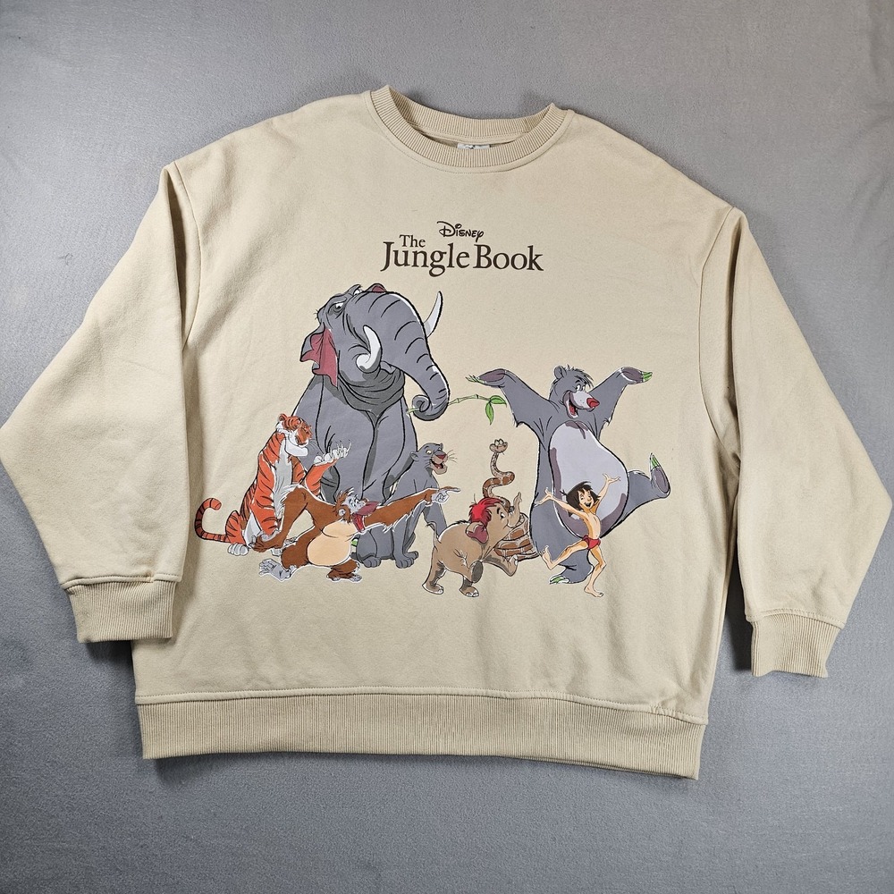 Disney The Jungle Book Full Cast Crewneck Sweatshirt M Beige Baloo Mowgli